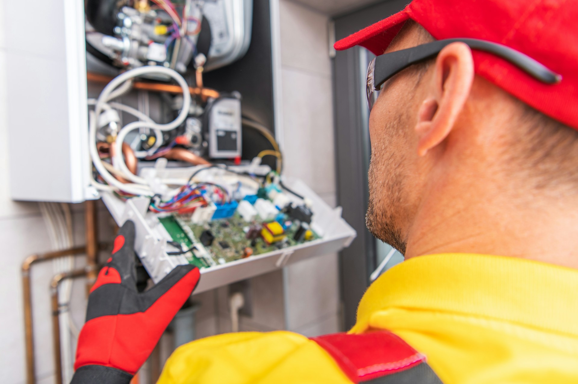 A person checking on some electricals